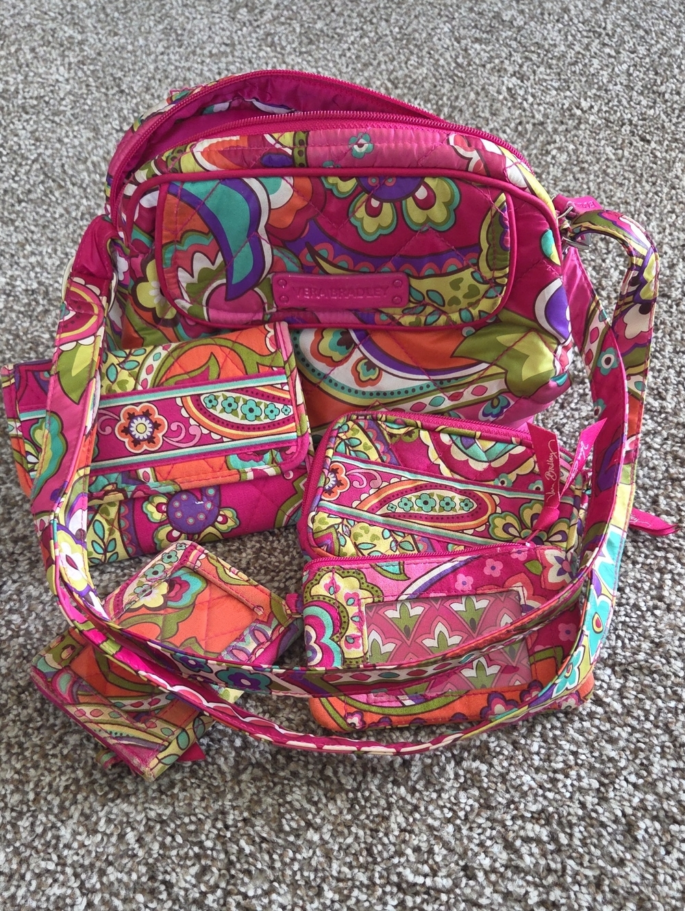 Vera Bradley small Hot Pink Multicolor Paisley Crossbody Bag Set ( 5 pc set )